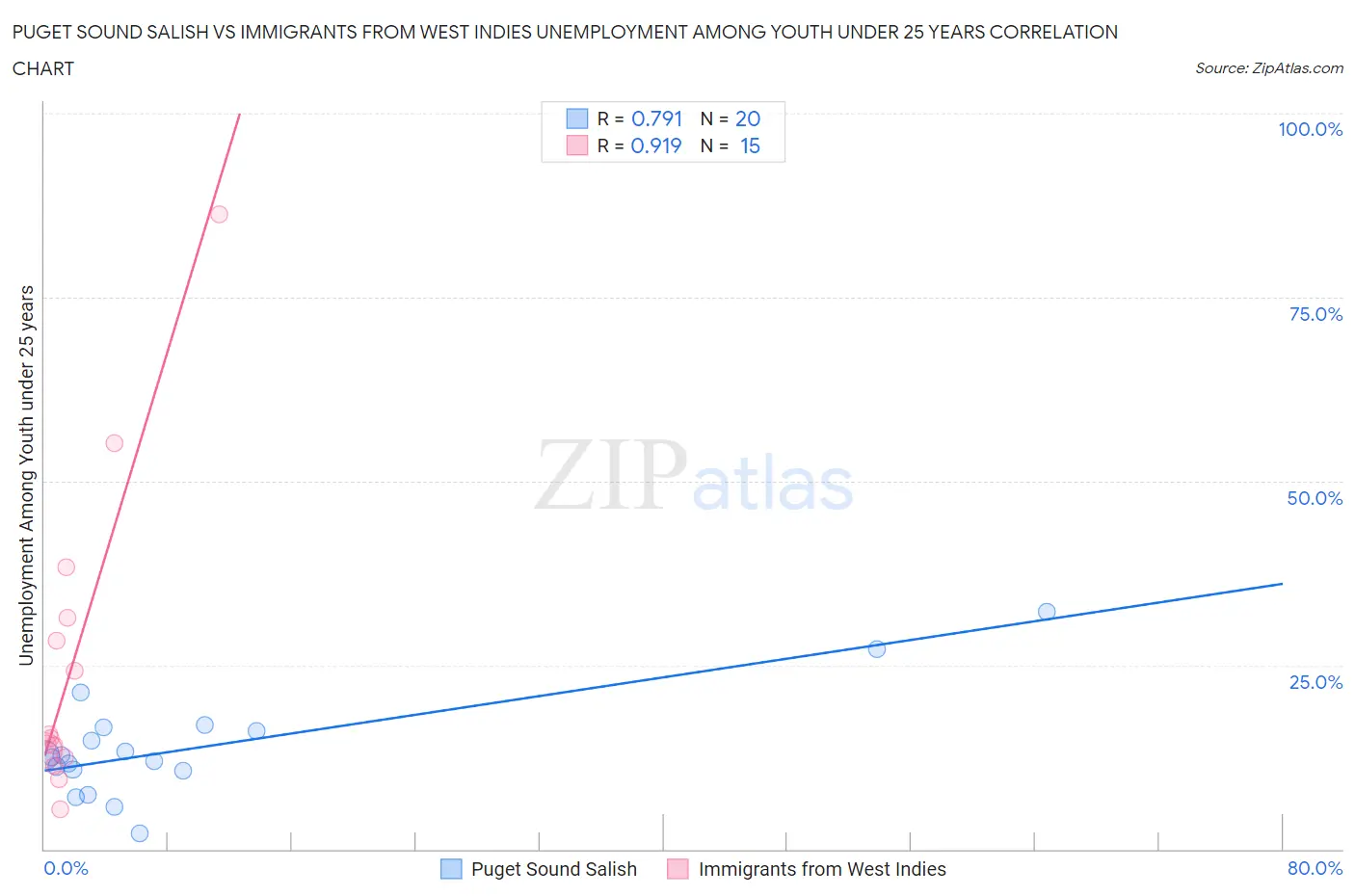 Puget Sound Salish vs Immigrants from West Indies Unemployment Among Youth under 25 years