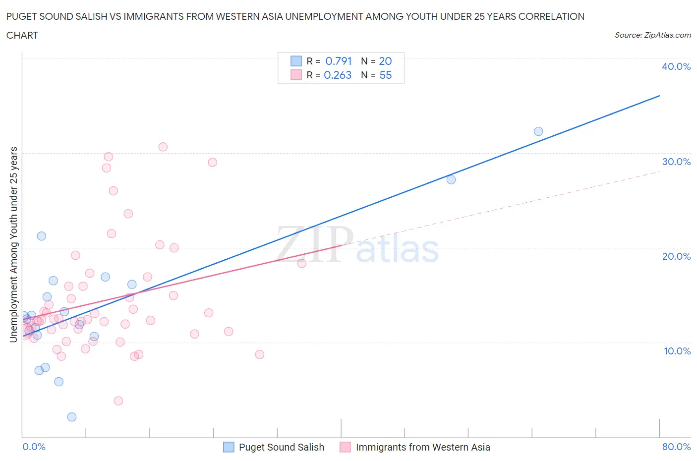 Puget Sound Salish vs Immigrants from Western Asia Unemployment Among Youth under 25 years