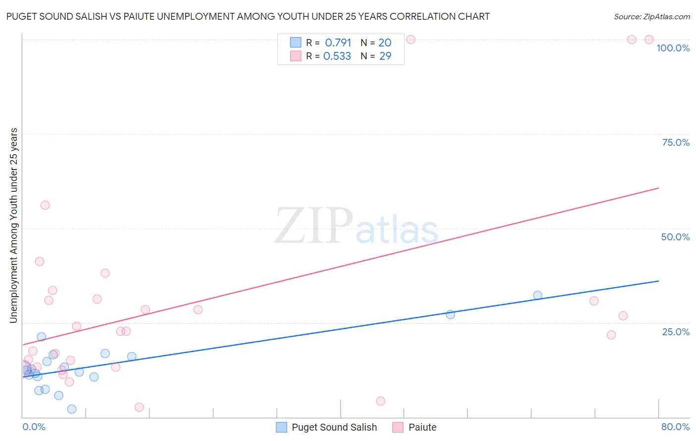 Puget Sound Salish vs Paiute Unemployment Among Youth under 25 years
