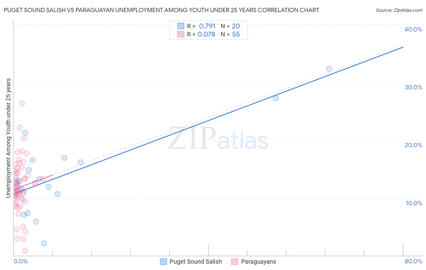 Puget Sound Salish vs Paraguayan Unemployment Among Youth under 25 years