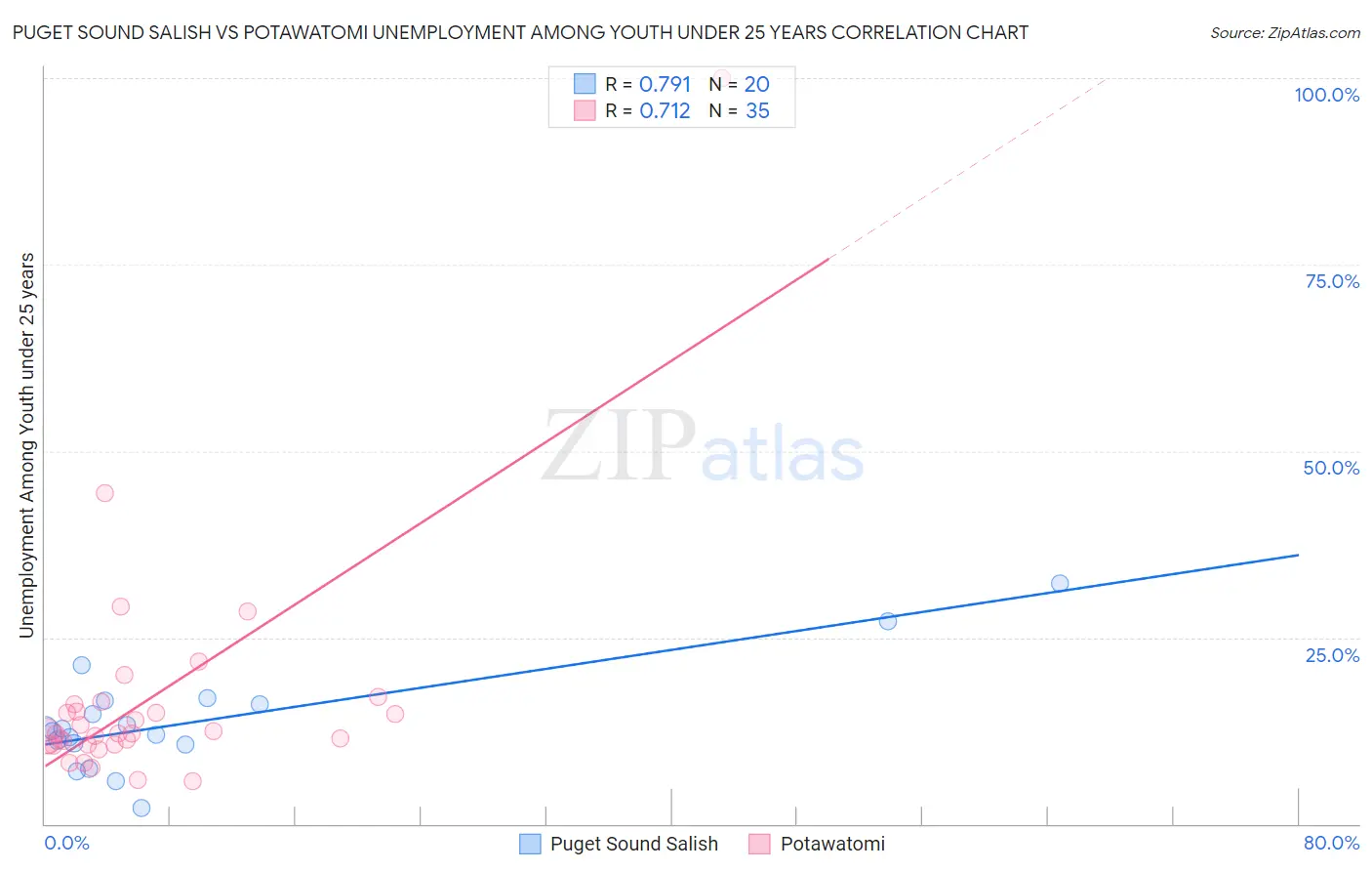 Puget Sound Salish vs Potawatomi Unemployment Among Youth under 25 years