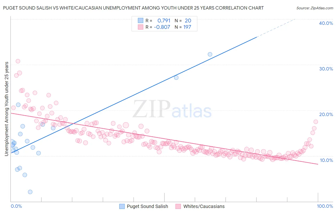 Puget Sound Salish vs White/Caucasian Unemployment Among Youth under 25 years