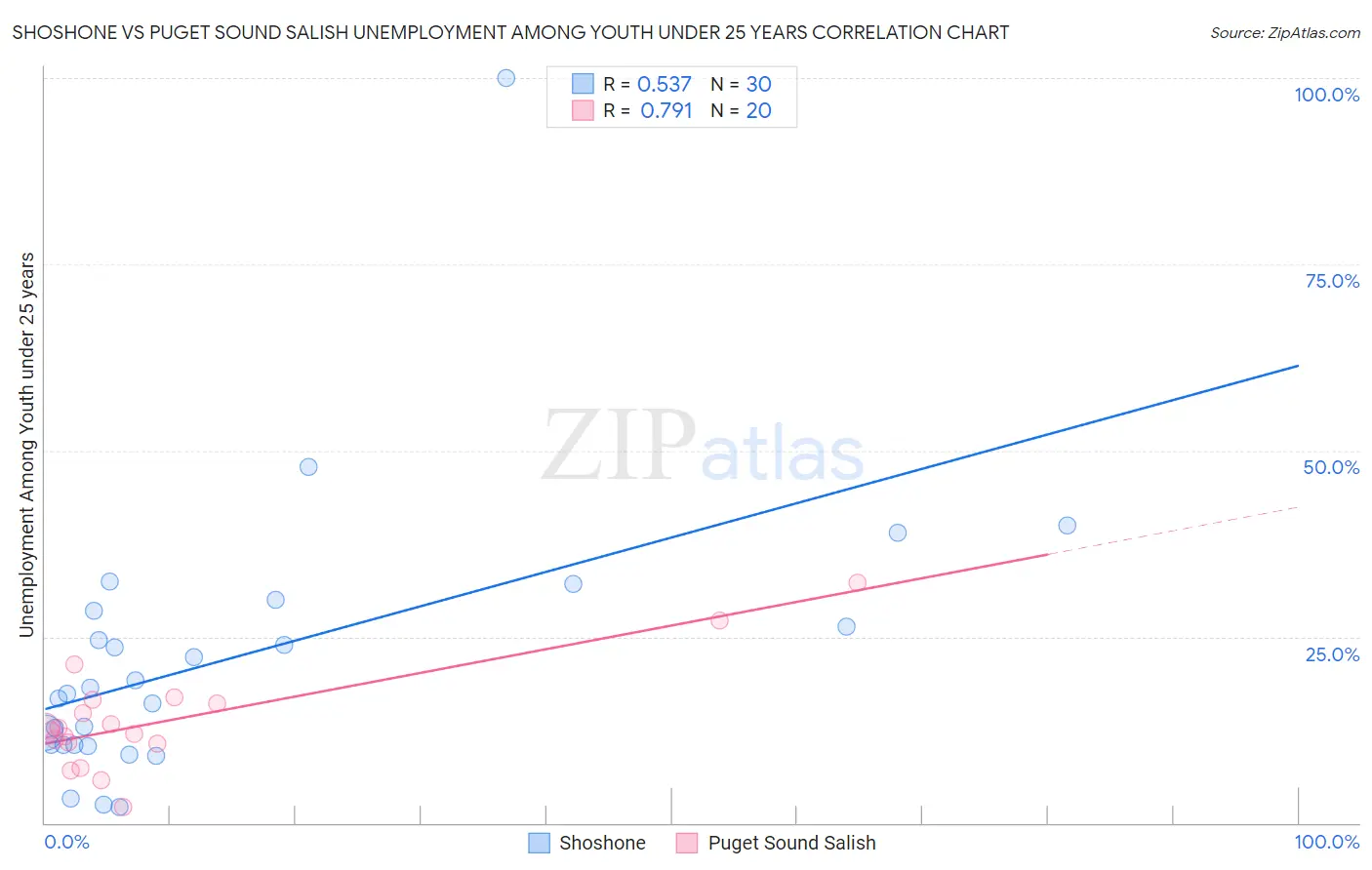 Shoshone vs Puget Sound Salish Unemployment Among Youth under 25 years