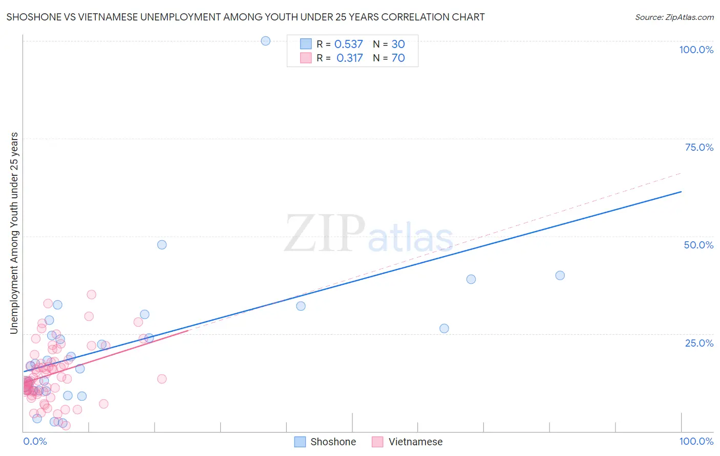 Shoshone vs Vietnamese Unemployment Among Youth under 25 years