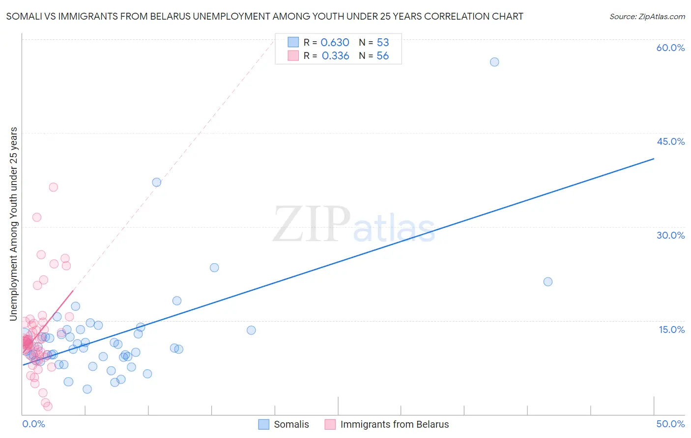 Somali vs Immigrants from Belarus Unemployment Among Youth under 25 years