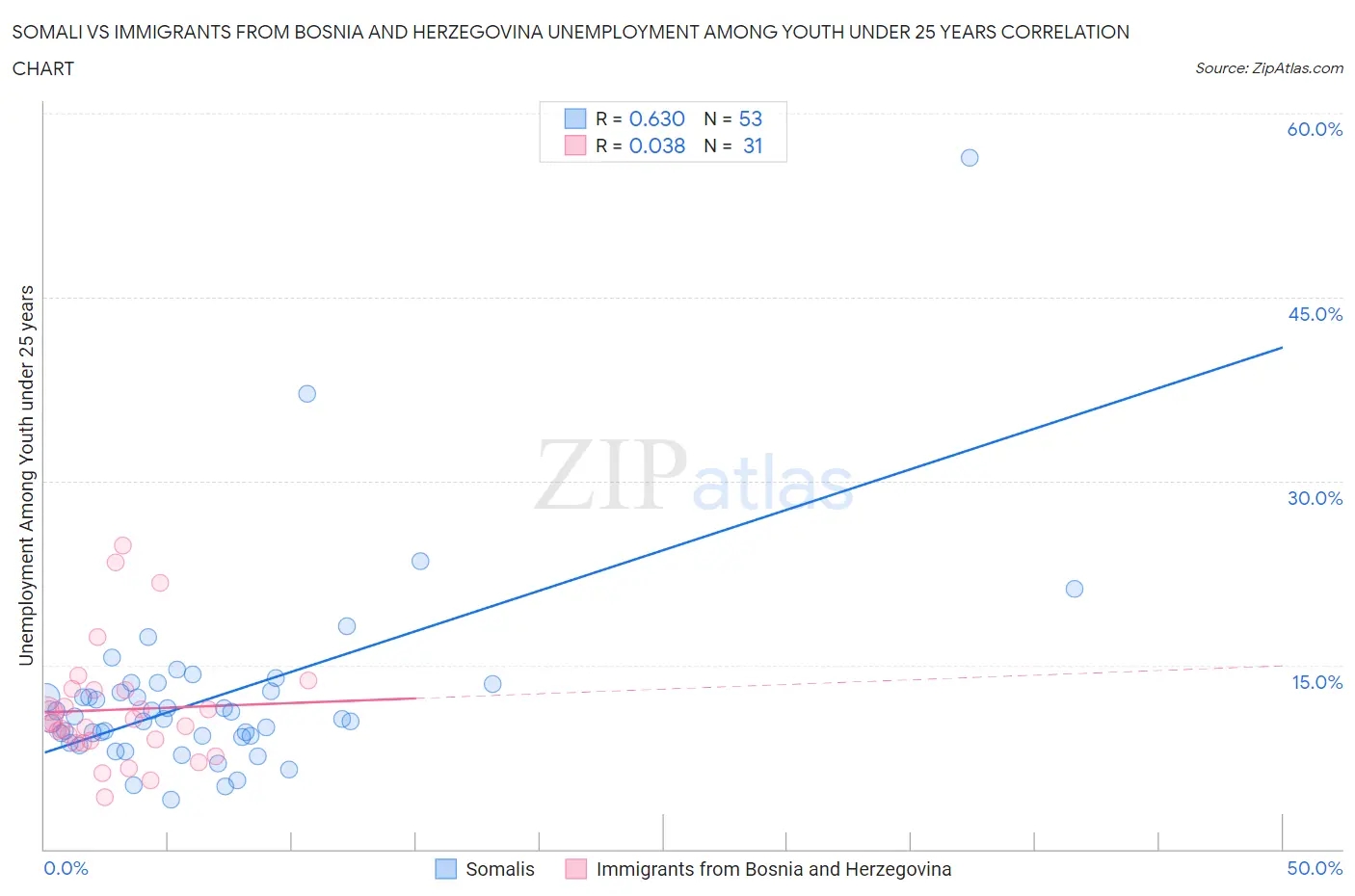 Somali vs Immigrants from Bosnia and Herzegovina Unemployment Among Youth under 25 years