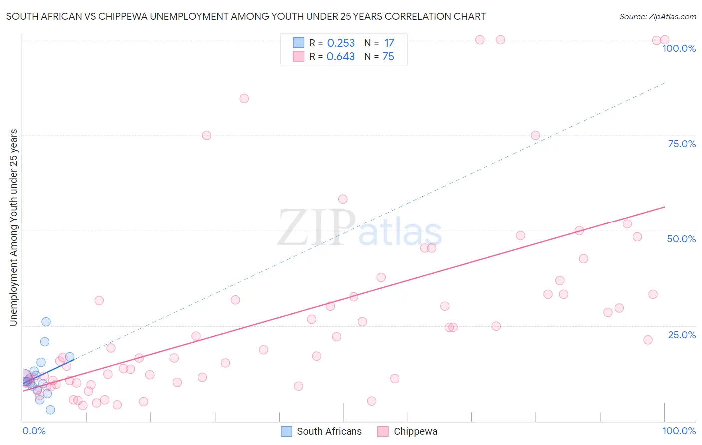 South African vs Chippewa Unemployment Among Youth under 25 years