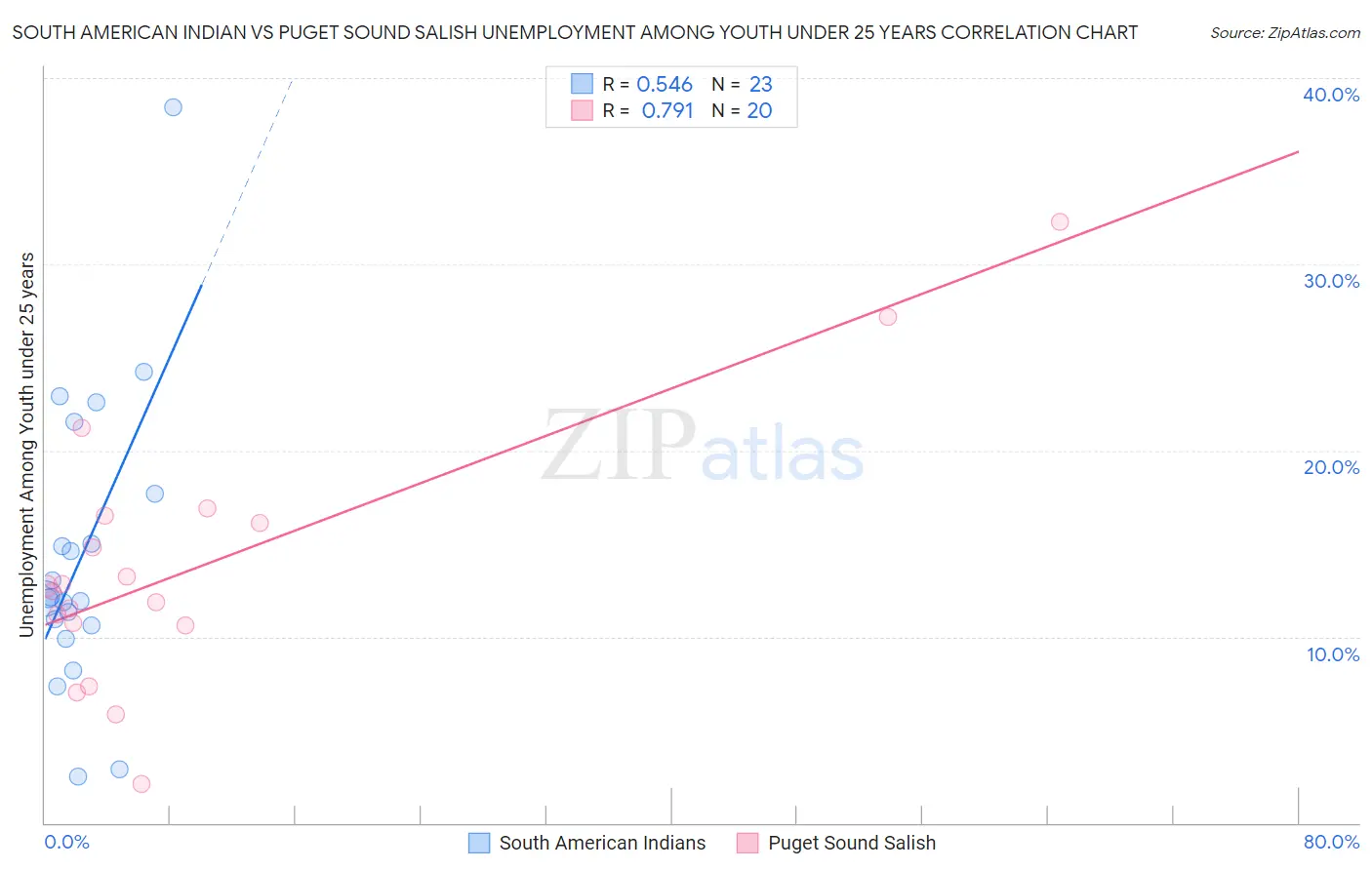 South American Indian vs Puget Sound Salish Unemployment Among Youth under 25 years