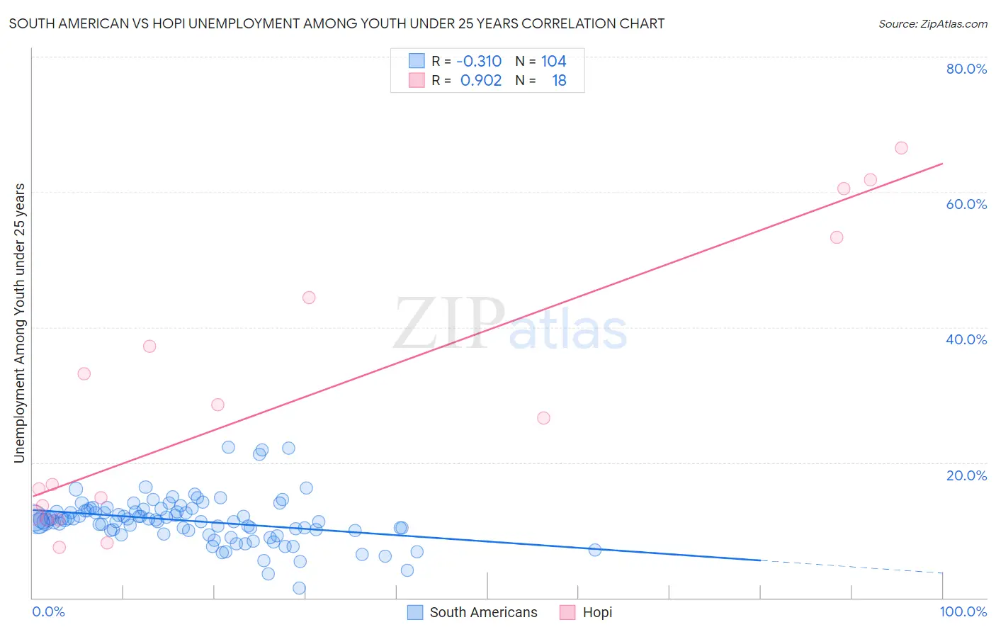 South American vs Hopi Unemployment Among Youth under 25 years