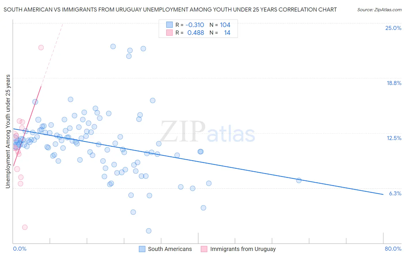 South American vs Immigrants from Uruguay Unemployment Among Youth under 25 years