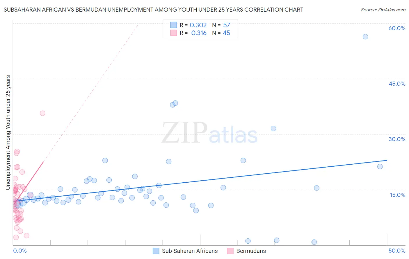 Subsaharan African vs Bermudan Unemployment Among Youth under 25 years