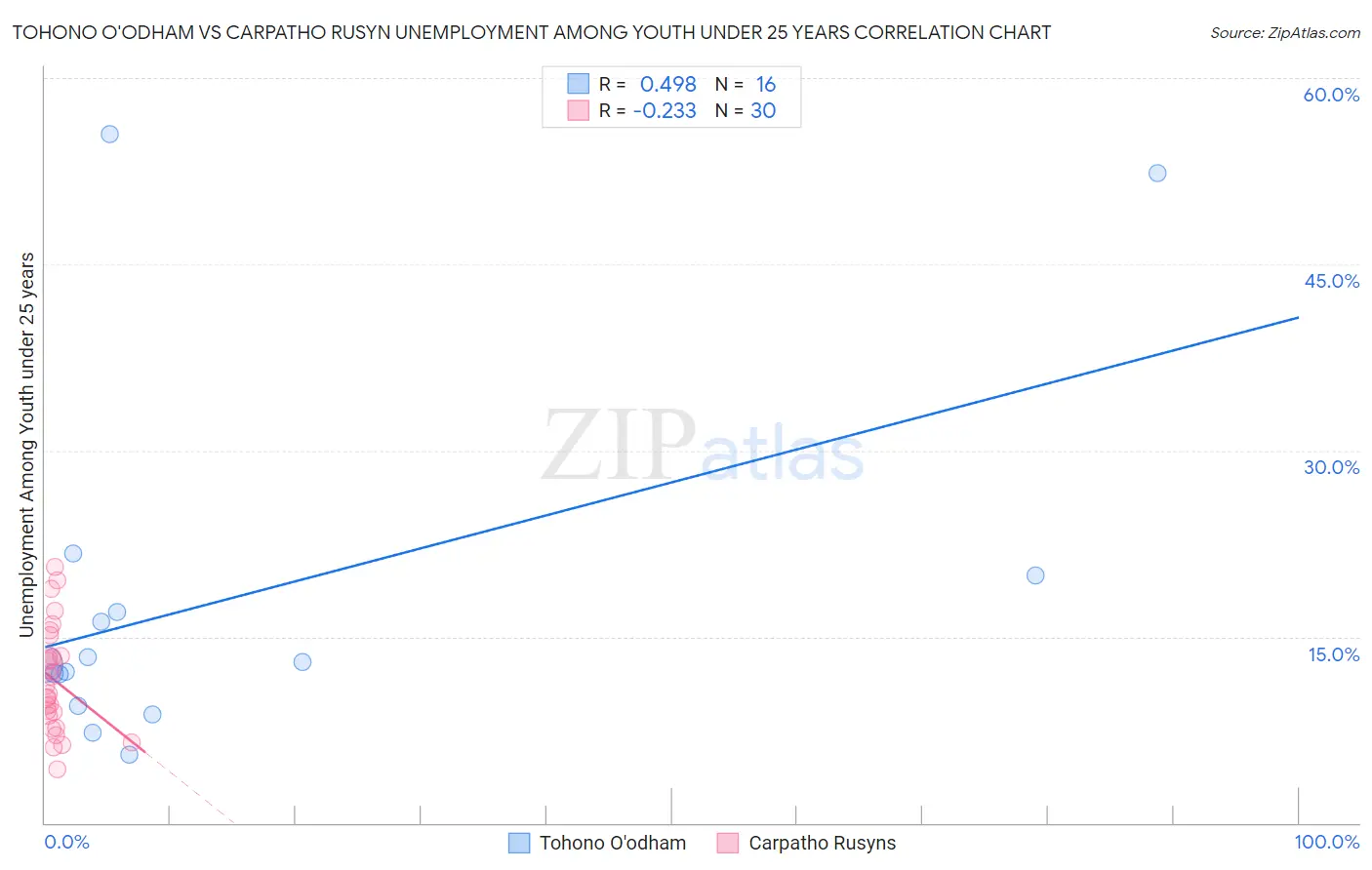 Tohono O'odham vs Carpatho Rusyn Unemployment Among Youth under 25 years