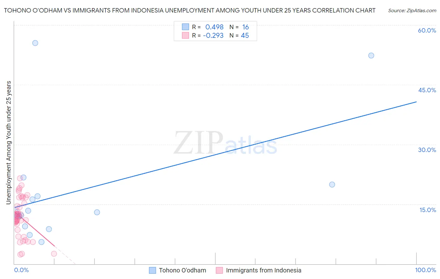 Tohono O'odham vs Immigrants from Indonesia Unemployment Among Youth under 25 years