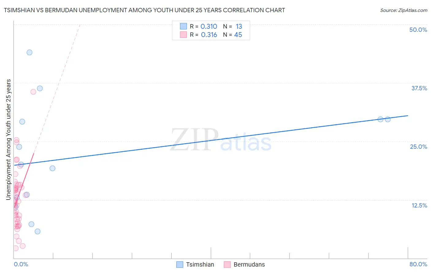 Tsimshian vs Bermudan Unemployment Among Youth under 25 years