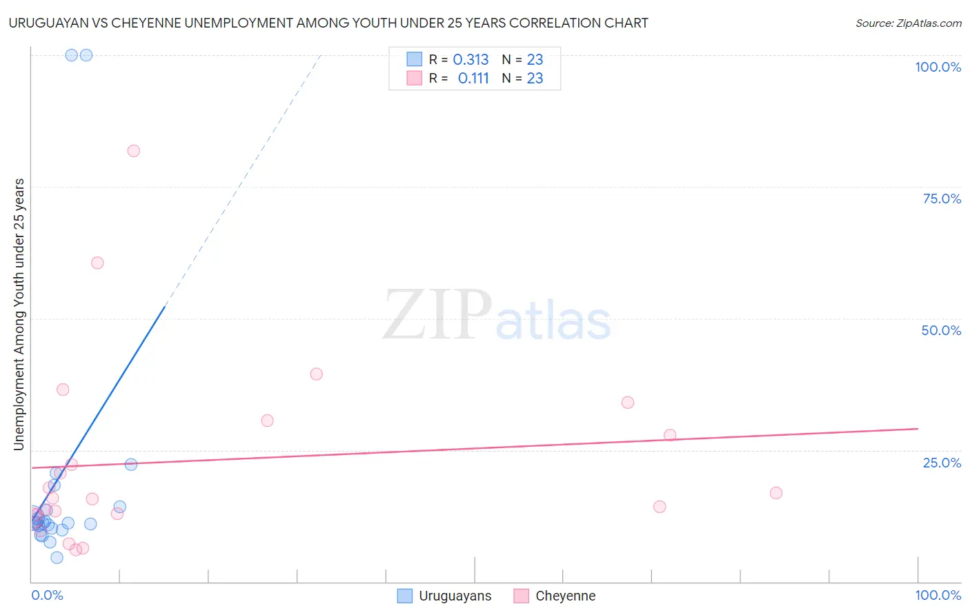 Uruguayan vs Cheyenne Unemployment Among Youth under 25 years