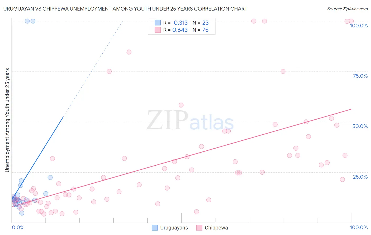 Uruguayan vs Chippewa Unemployment Among Youth under 25 years