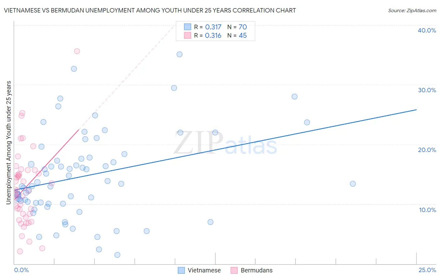 Vietnamese vs Bermudan Unemployment Among Youth under 25 years