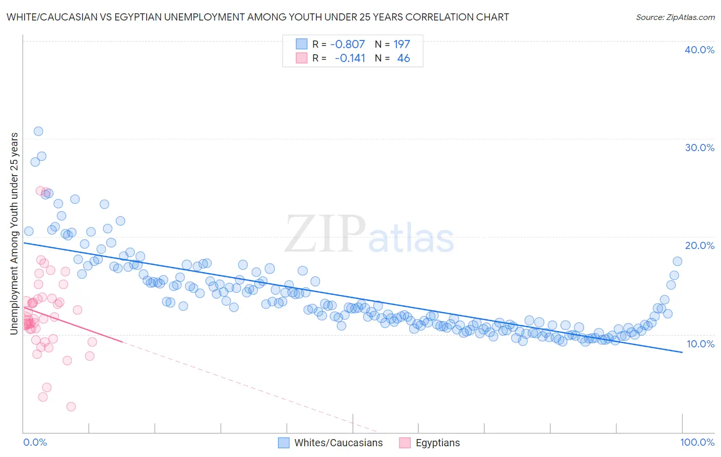 White/Caucasian vs Egyptian Unemployment Among Youth under 25 years