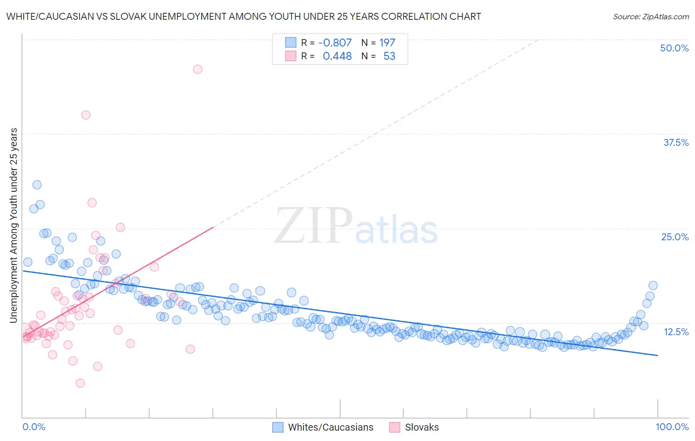 White/Caucasian vs Slovak Unemployment Among Youth under 25 years