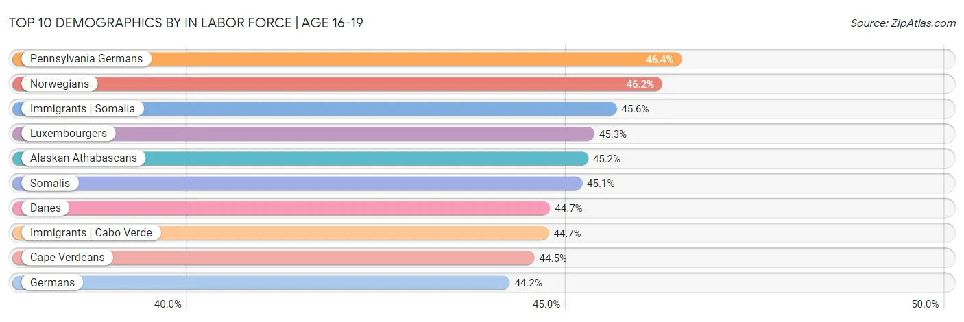Top 10 Demographics by In Labor Force | Age 16-19