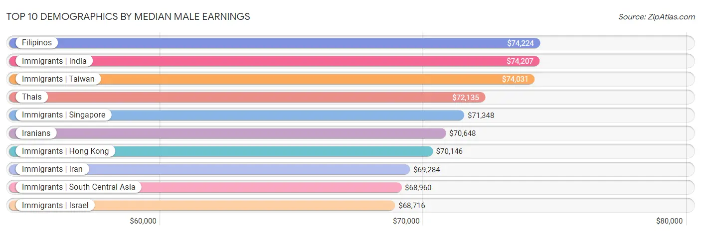 Top 10 Demographics by Median Male Earnings