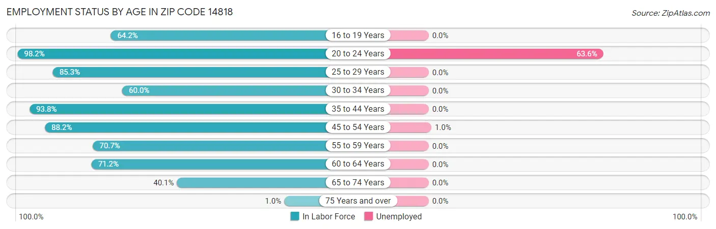 Employment Status by Age in Zip Code 14818
