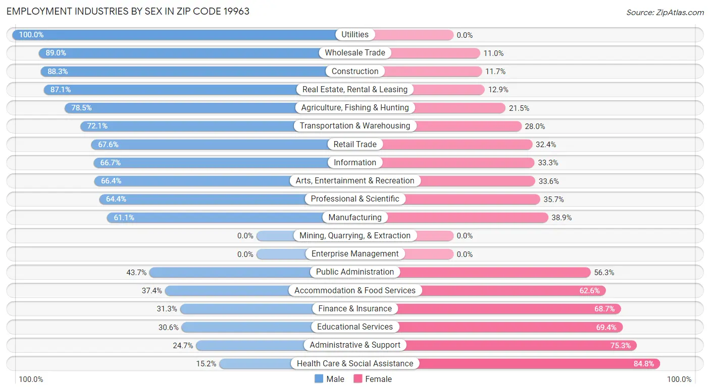 Employment Industries by Sex in Zip Code 19963