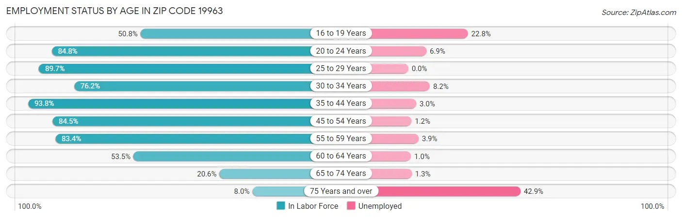 Employment Status by Age in Zip Code 19963