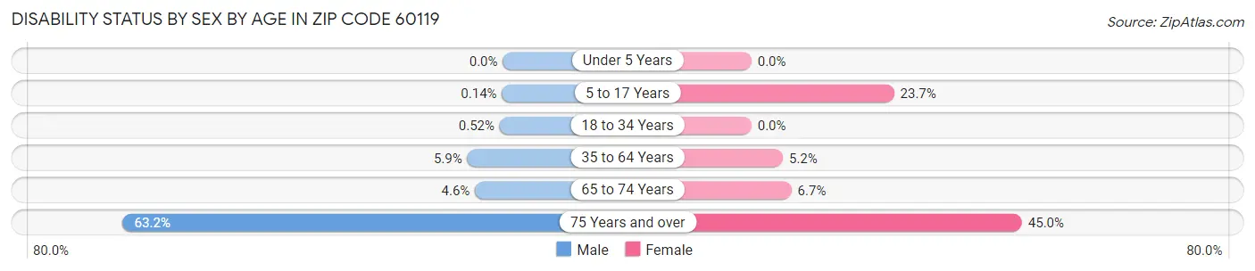 Disability Status by Sex by Age in Zip Code 60119
