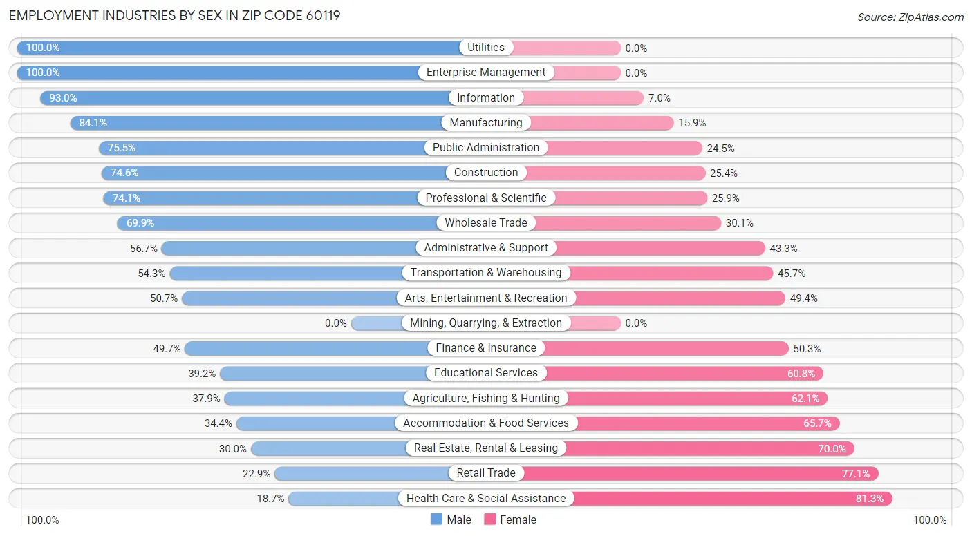 Employment Industries by Sex in Zip Code 60119