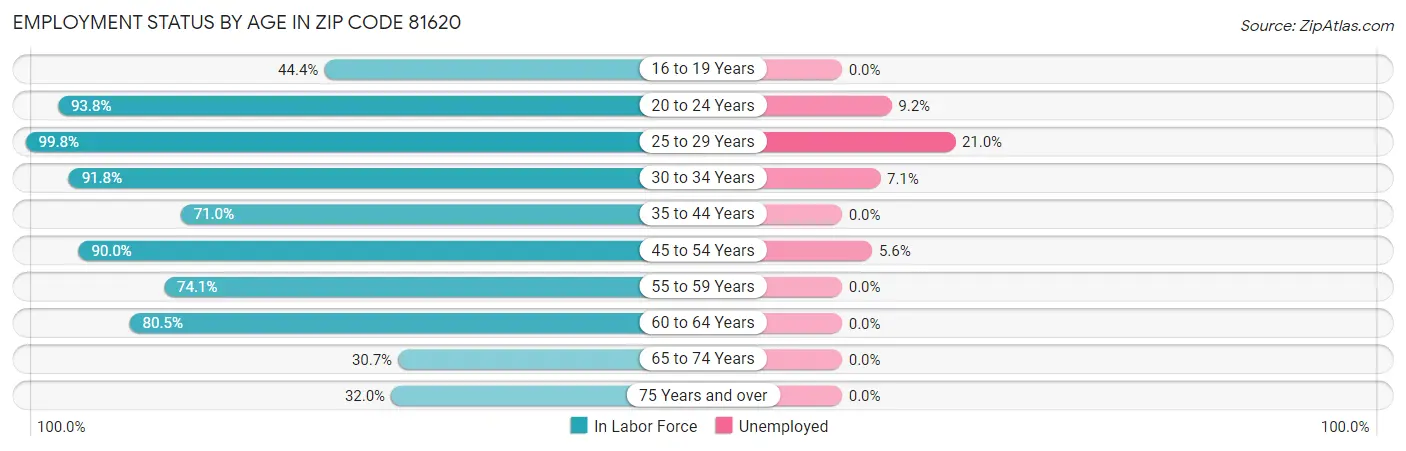 Employment Status by Age in Zip Code 81620